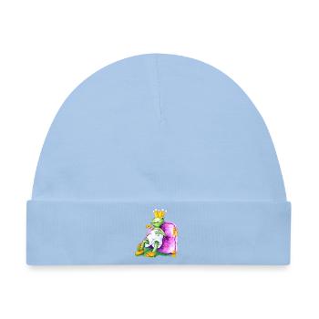 Froschkönig auf royalem Samtkissen - Baby Premium Organic Mütze - Hellblau - Vorne