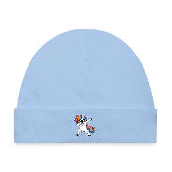 Regenbogen Unicorn Einhorn Dab mit Sonnenbrille - Baby Premium Organic Mütze - Hellblau - Vorne