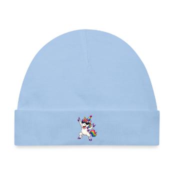 Regenbogen-Einhorn Partylook - Baby Premium Organic Mütze - Hellblau - Vorne