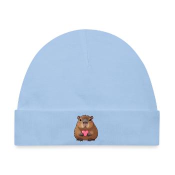 Capybara Wasserschwein mit Herz Geschenk  - Baby Premium Organic Mütze - Hellblau - Vorne