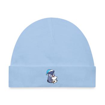 Eule mit Kissen und Schlafmütze - Baby Premium Organic Mütze - Hellblau - Vorne