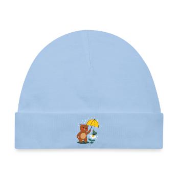  Bär mit regenschirm - Baby Premium Organic Mütze - Hellblau - Vorne