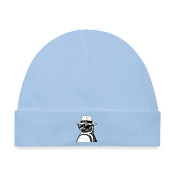 Pinguin mit Hut und Sonnenbrille - Baby Premium Organic Mütze - Hellblau - Vorne