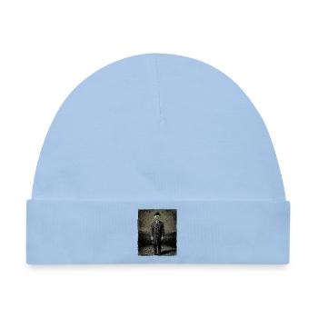 Magrittes Apfel mit Smiley Stencil - Baby Premium Organic Mütze - Hellblau - Vorne