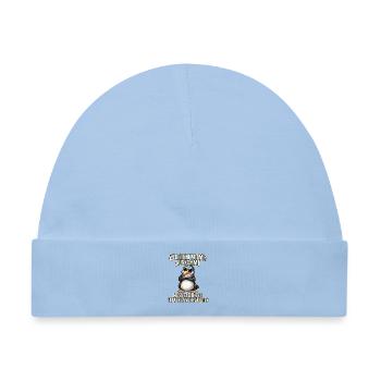 Pinguin mit Sonnenbrille – Arbeitsspruch - Baby Premium Organic Mütze - Hellblau - Vorne