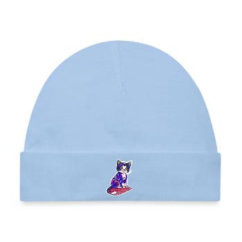 Kleine Katze im lila Pelz - Baby Premium Organic Mütze - Hellblau - Vorne
