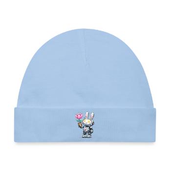 Robo-Bunny mit Blume - Baby Premium Organic Mütze - Hellblau - Vorne