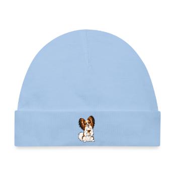 Schmetterlingshund Papillon mit Latte Macchiato - Baby Premium Organic Mütze - Hellblau - Vorne
