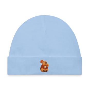 Capybara im Pullover mit einer Tasse Tee - Baby Premium Organic Mütze - Hellblau - Vorne