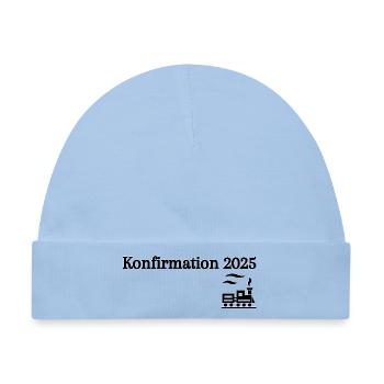Konfirmation 2025 losfahrender Zug Reise - Baby Premium Organic Mütze - Hellblau - Vorne