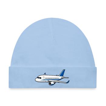 Flugzeug Cartoon Blau Weiß - Baby Premium Organic Mütze - Hellblau - Vorne
