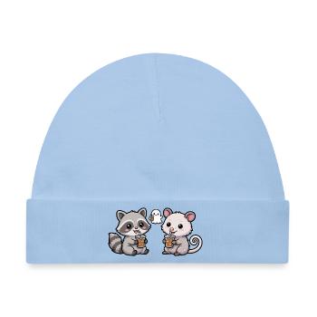 Süßer Waschbär und Opossum trinken Eiskaffee - Baby Premium Organic Mütze - Hellblau - Vorne