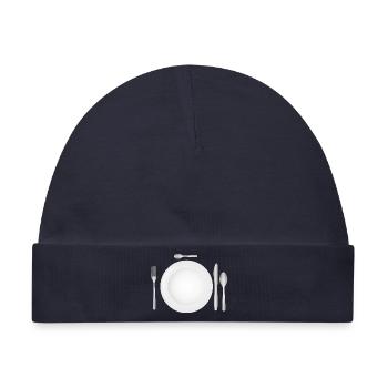 Tischgedeck mit leerem Teller & Besteck - Baby Premium Organic Mütze - Navy - Vorne