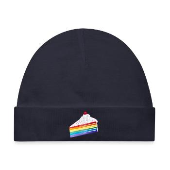 Stück Regenbogen Kuchen mit Sahne und Kirsche - Baby Premium Organic Mütze - Navy - Vorne