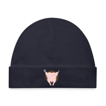 Rohes Hänchen mit Grillbesteck-Lustiges Grillmotiv - Baby Premium Organic Mütze - Navy - Vorne