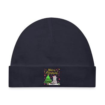 Kultiger Wolf, Weihnachten unterm Tannenbaum - Baby Premium Organic Mütze - Navy - Vorne