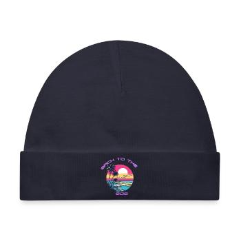 Retro Sonnenuntergang Strand Design - Baby Premium Organic Mütze - Navy - Vorne