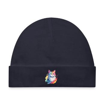 Rainbow Cat – Malerische Regenbogen-Katze - Baby Premium Organic Mütze - Navy - Vorne