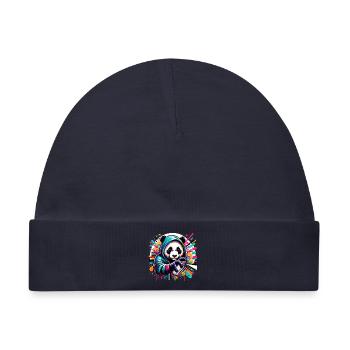 witziger Panda Bär mit Graffiti und Spraydose - Baby Premium Organic Mütze - Navy - Vorne