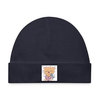 Katze Blumen Poster Frühling Kinderzimmer Fisch - Baby Premium Organic Mütze - Navy - Vorne