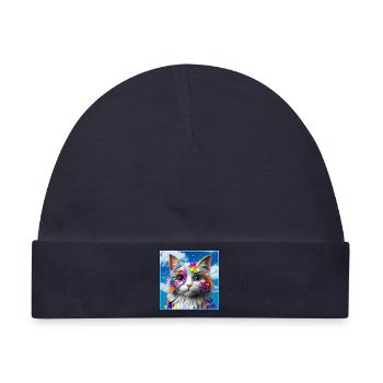 Farbenfrohe Katze - Baby Premium Organic Mütze - Navy - Vorne