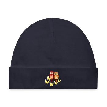 Süßes Eulen Pärchen mit Schmetterlingen - Baby Premium Organic Mütze - Navy - Vorne
