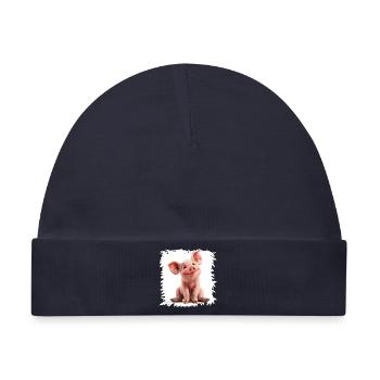 Fröhliches Schweinchen Cartoon - Baby Premium Organic Mütze - Navy - Vorne