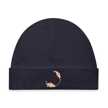 Pfirsichblüten Kranz im samtig-weichen Pfirsichton - Baby Premium Organic Mütze - Navy - Vorne