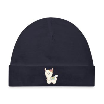 Sommer, Sonne, Lama mit Blumen - Baby Premium Organic Mütze - Navy - Vorne