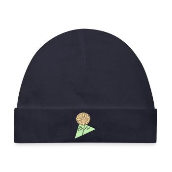 Sonnenblumenblüte in mintgrüner geometrischer Form - Baby Premium Organic Mütze - Navy - Vorne
