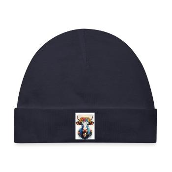 Kuh mit Blumenkranz - Baby Premium Organic Mütze - Navy - Vorne