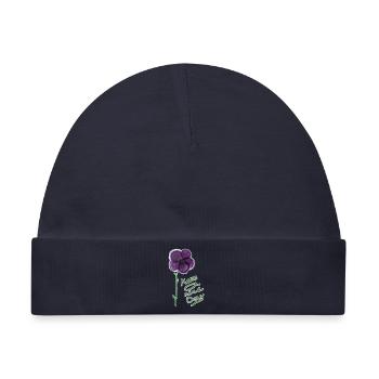 Blumenmotiv mit Handgeschriebenem Gruß - Baby Premium Organic Mütze - Navy - Vorne
