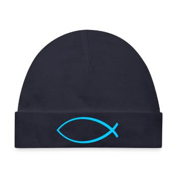 Ichtus Fisch hellblau - Baby Premium Organic Mütze - Navy - Vorne