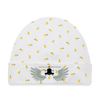 Helikopter mit Flügeln - Baby Premium Organic Mütze - Weiß/Zitronengelb - Vorne