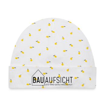 Bauaufsicht - jetzt wird genau hingeschaut! - Baby Premium Organic Mütze - Weiß/Zitronengelb - Vorne
