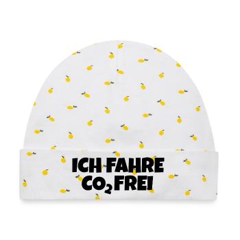 Ich fahre CO2 Frei Fahrrad Spruch - Baby Premium Organic Mütze - Weiß/Zitronengelb - Vorne