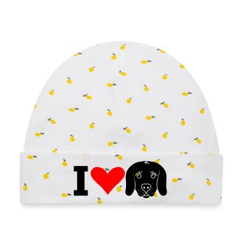 I Love Dogs (black) - Baby Premium Organic Mütze - Weiß/Zitronengelb - Vorne