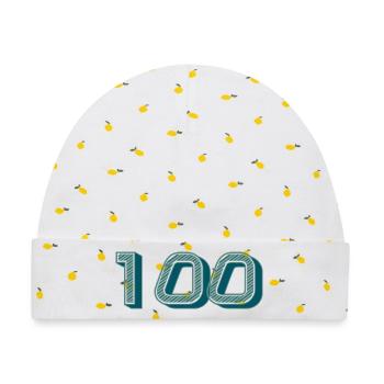 100. 100 JAHRE. 100-JÄHRIGES JUBILÄUM. GEBURTSTAG 100 - Baby Premium Organic Mütze - Weiß/Zitronengelb - Vorne