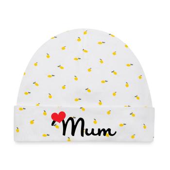 Maman d'Amour - Muttertag - Baby Premium Organic Mütze - Weiß/Zitronengelb - Vorne
