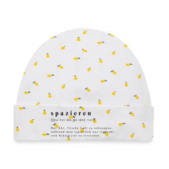 Spazieren, Verb: Frische Luft vs. Schrittziel - Baby Premium Organic Mütze - Weiß/Zitronengelb - Vorne