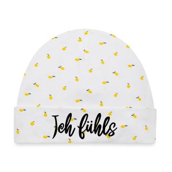 Kalligrafie Script Muster ich fühls  - Baby Premium Organic Mütze - Weiß/Zitronengelb - Vorne