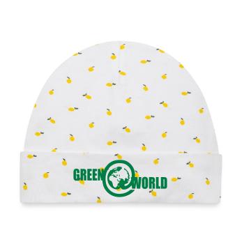 Green @ World - Baby Premium Organic Mütze - Weiß/Zitronengelb - Vorne