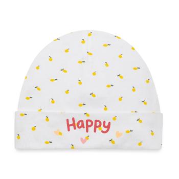Happy Hearts Tippfehler Druck - Baby Premium Organic Mütze - Weiß/Zitronengelb - Vorne