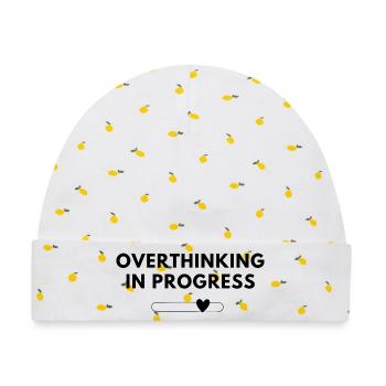 Overthinking in Progress – Statement Shirt - Baby Premium Organic Mütze - Weiß/Zitronengelb - Vorne