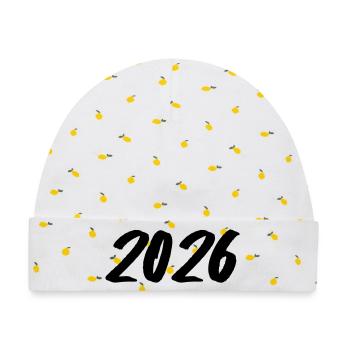 Jahreszahl 2026 Pinselstrich - Baby Premium Organic Mütze - Weiß/Zitronengelb - Vorne