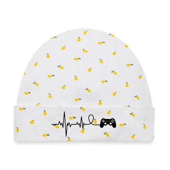 Game Controller Gamer Heartbeat Funny - Baby Premium Organic Mütze - Weiß/Zitronengelb - Vorne