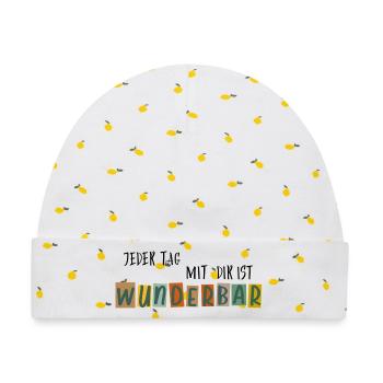 Wunderbar  - Baby Premium Organic Mütze - Weiß/Zitronengelb - Vorne