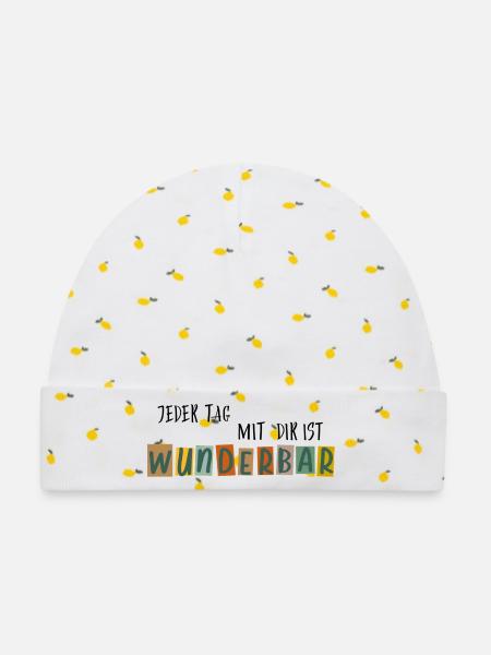 Wunderbar - Baby Premium Organic Mütze - Weiß/Zitronengelb