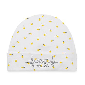Herzschlag Drumset Silhouette Drummer Heartbeat  - Baby Premium Organic Mütze - Weiß/Zitronengelb - Vorne