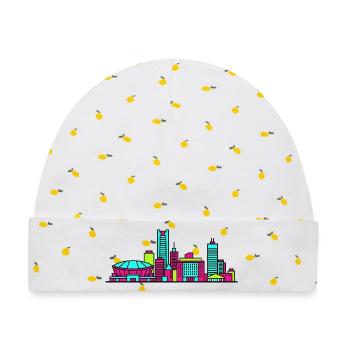 Saitama City Skyline Super Arena Linienkunst - Baby Premium Organic Mütze - Weiß/Zitronengelb - Vorne